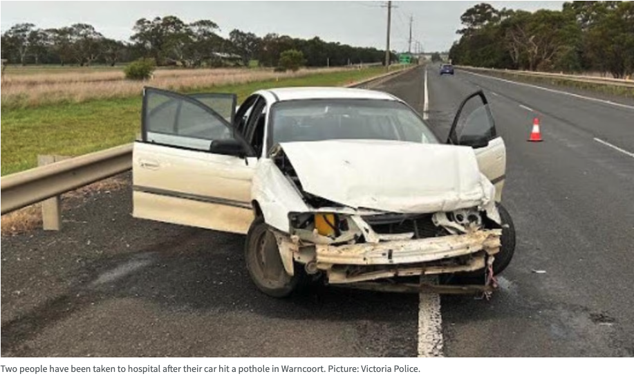 Vehicle wheel damaged after striking a pothole