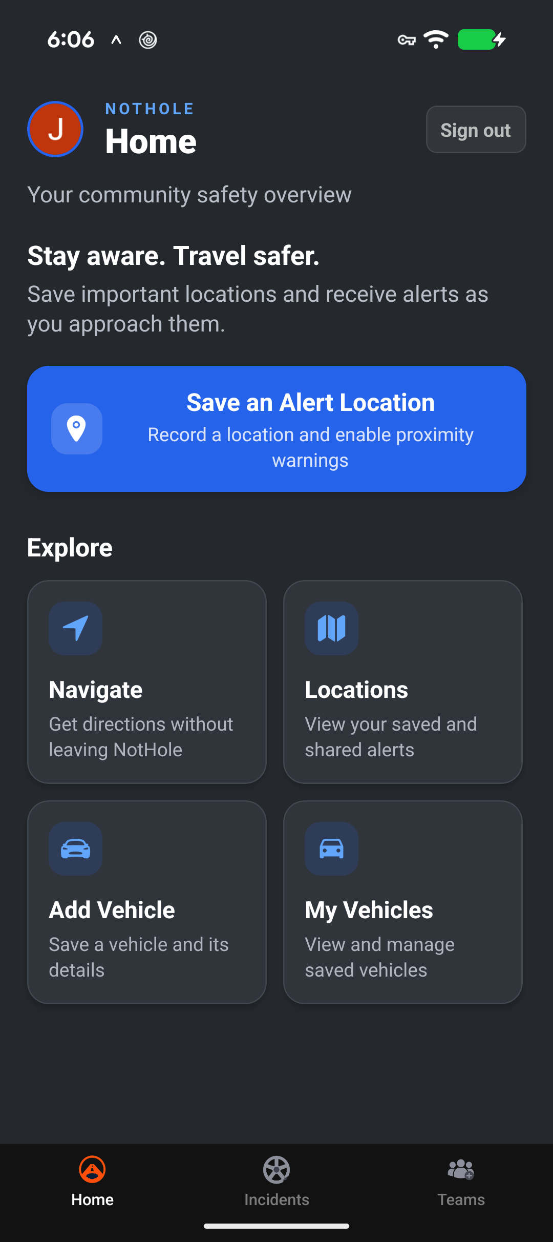 Locations home screen