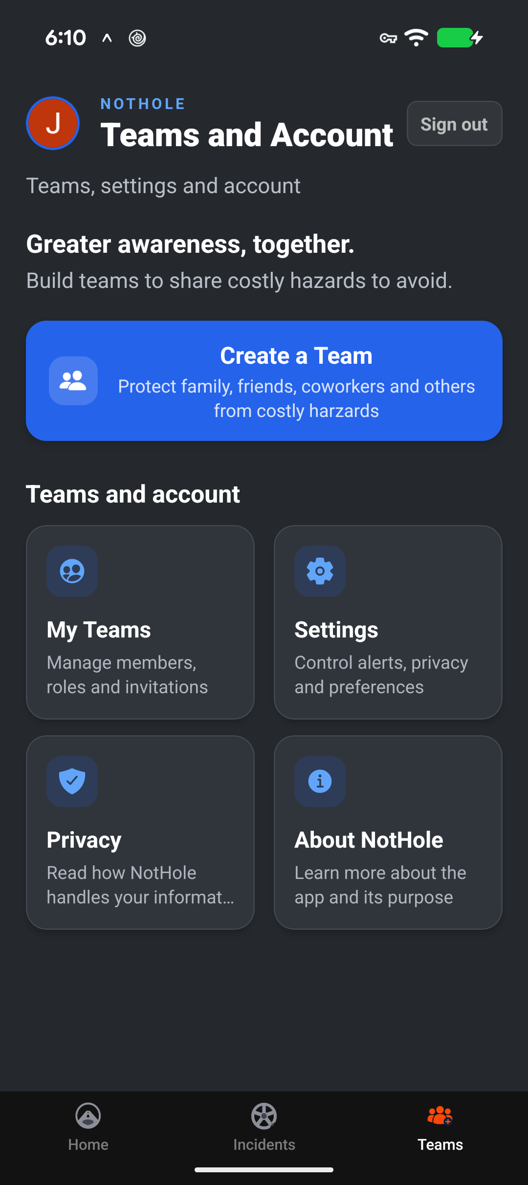Team Home Screen